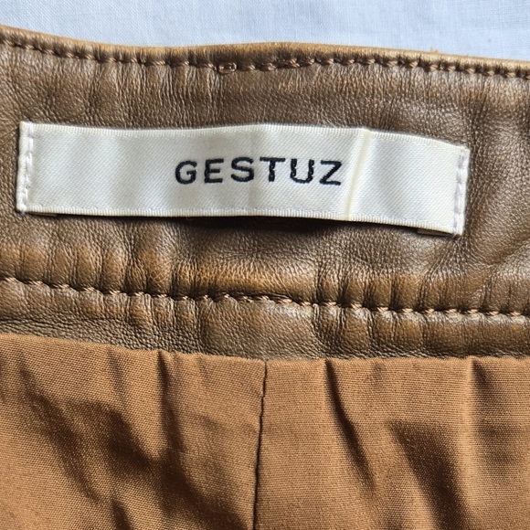 Gestuz Lambskin Leather Culotte Pants Caramel Brown Denmark Straight Leg /S - Picture 8 of 10